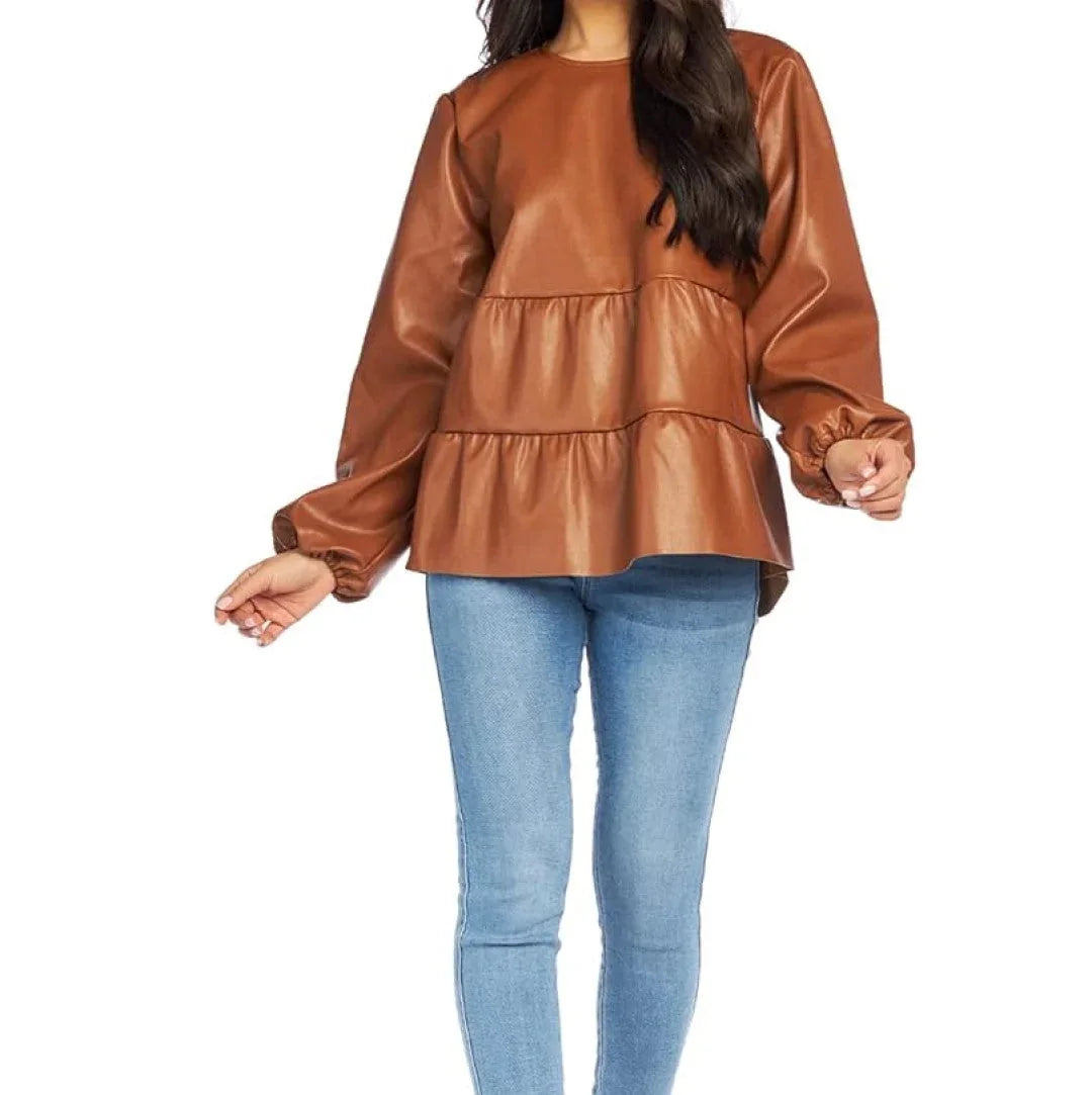 Stylish Leather Shirts For Women In Brown - TheBougees