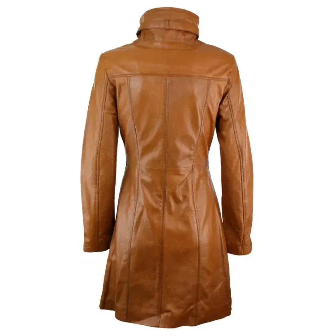 Tan Brown Real Leather Coat For Ladies - TheBougees