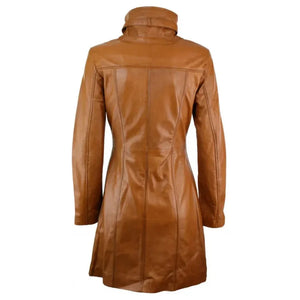 Tan Brown Real Leather Coat For Ladies - TheBougees