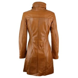 Tan Brown Real Leather Coat For Ladies - TheBougees