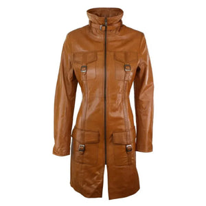 Tan Brown Real Leather Coat For Ladies - TheBougees