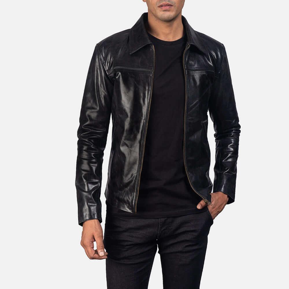Vintage Black Plain Collar Jacker for Mens - TheBougees