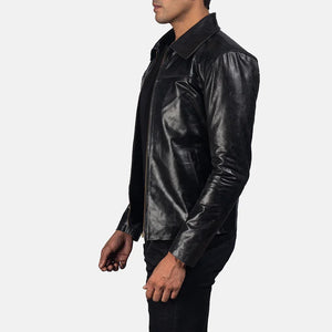Vintage Black Plain Collar Jacker for Mens - TheBougees