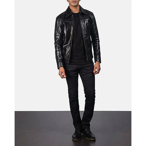 Vintage Black Plain Collar Jacker for Mens - TheBougees