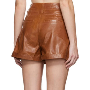 Stylish Leather Shorts For Women With Belted Waist - TheBougees