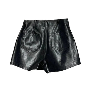 Women Leather Shorts With Unique Front Lace Design - TheBougees