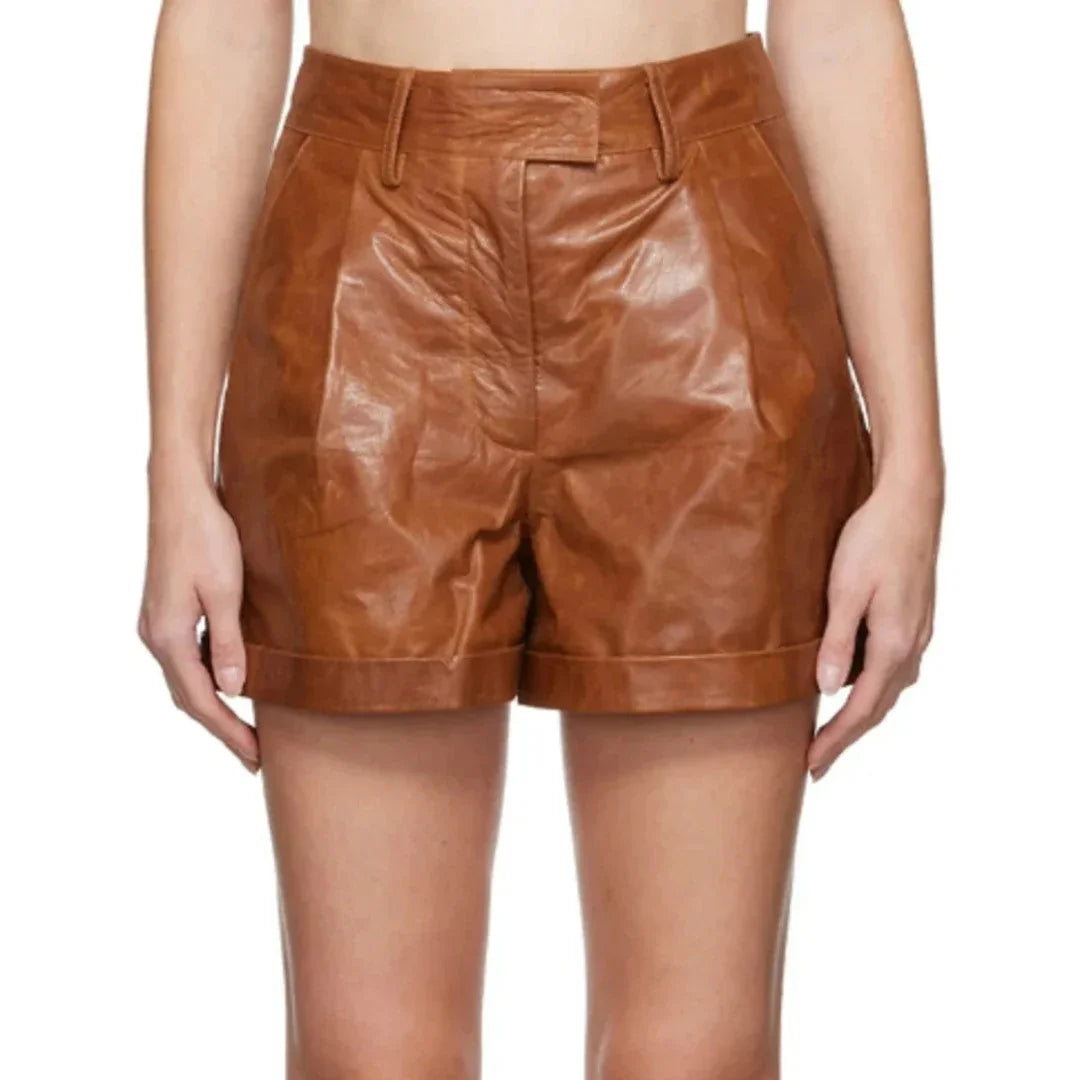 Stylish Leather Shorts For Women With Belted Waist - TheBougees