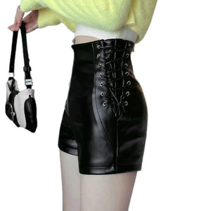 Women Leather Shorts With Unique Side Lace Design - TheBougees