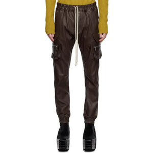 Brown Leather Pants For Men With Side Zipped Pockets - TheBougees