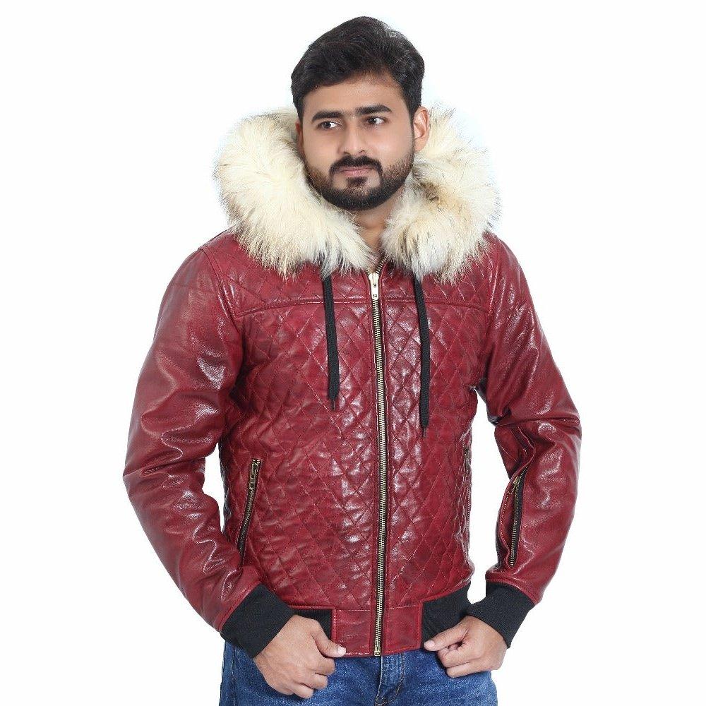 Leather Bomber Jackets with Fur on the Hood Winter Jacket - TheBougees