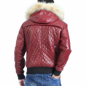 Leather Bomber Jackets with Fur on the Hood Winter Jacket - TheBougees