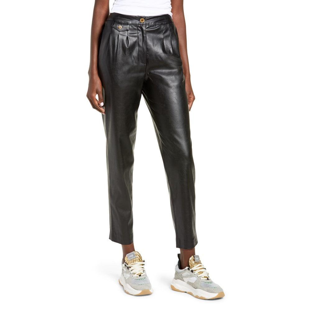 Black Straight-Leg Leather Trousers For Women - TheBougees
