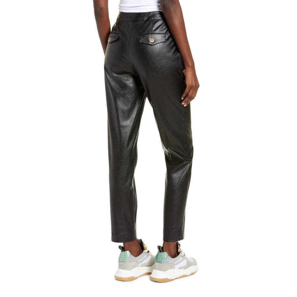 Black Straight-Leg Leather Trousers For Women - TheBougees