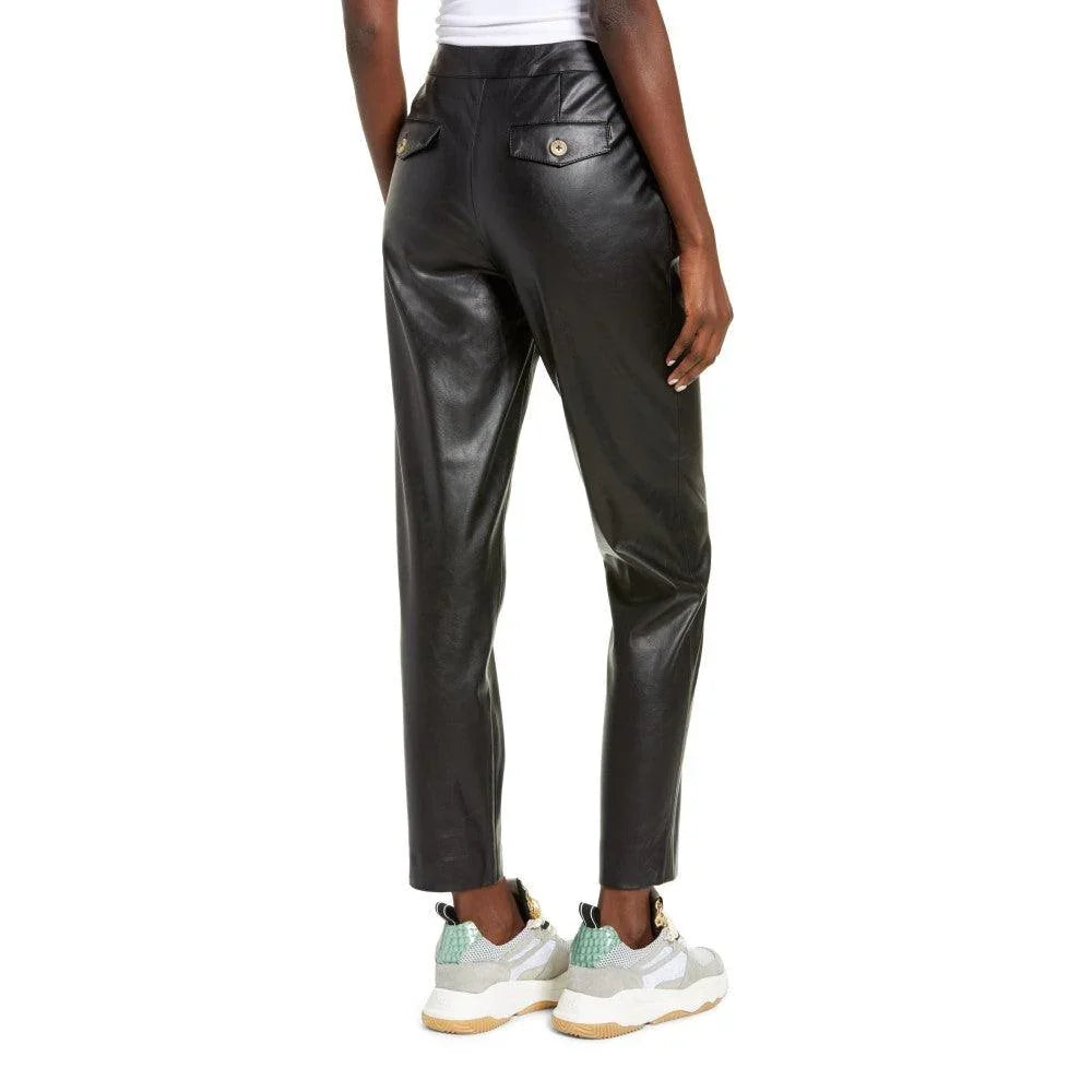 Black Straight-Leg Leather Trousers For Women - TheBougees