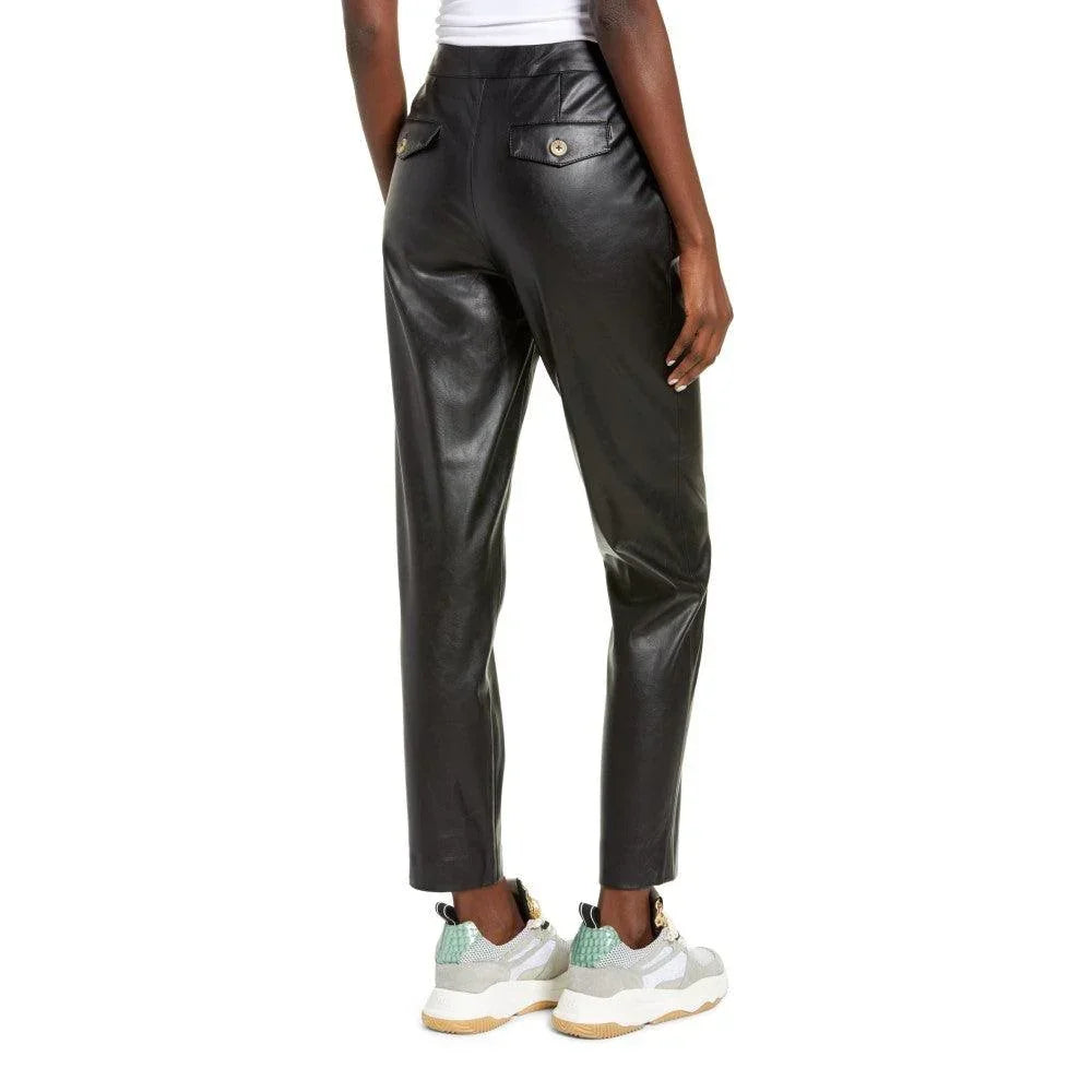 Black Straight-Leg Leather Trousers For Women - TheBougees