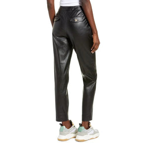 Black Straight-Leg Leather Trousers For Women - TheBougees