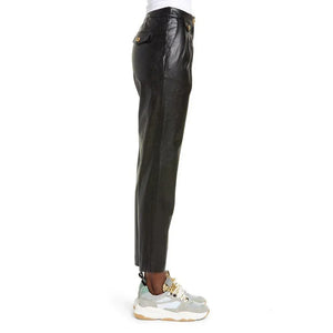 Black Straight-Leg Leather Trousers For Women - TheBougees