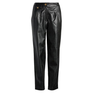 Black Straight-Leg Leather Trousers For Women - TheBougees