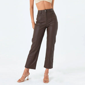 Brown Leather Trouser For Women - TheBougees