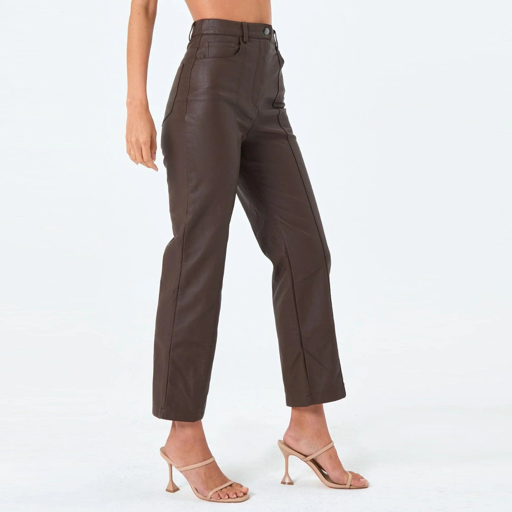 Brown Leather Trouser For Women - TheBougees