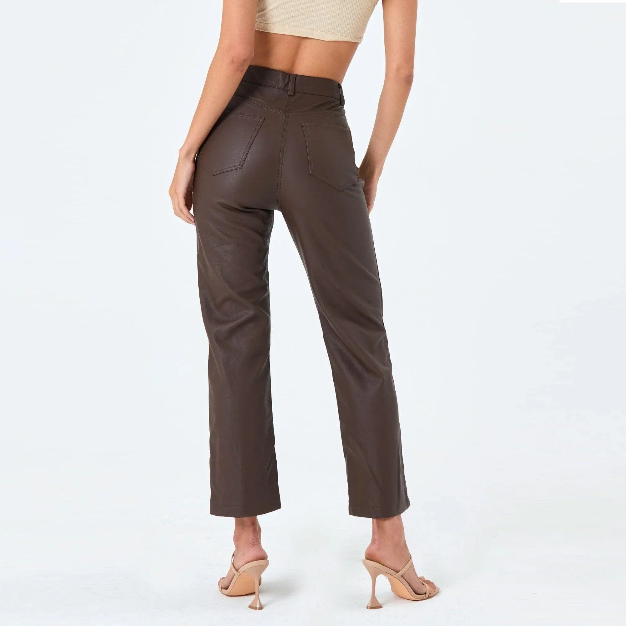 Brown Leather Trouser For Women - TheBougees