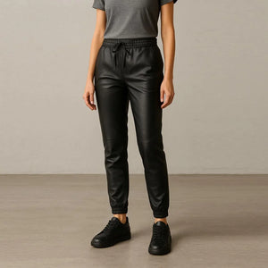Genuine Sheepskin Leather Jogger Trousers for Women – Black Pants - TheBougees