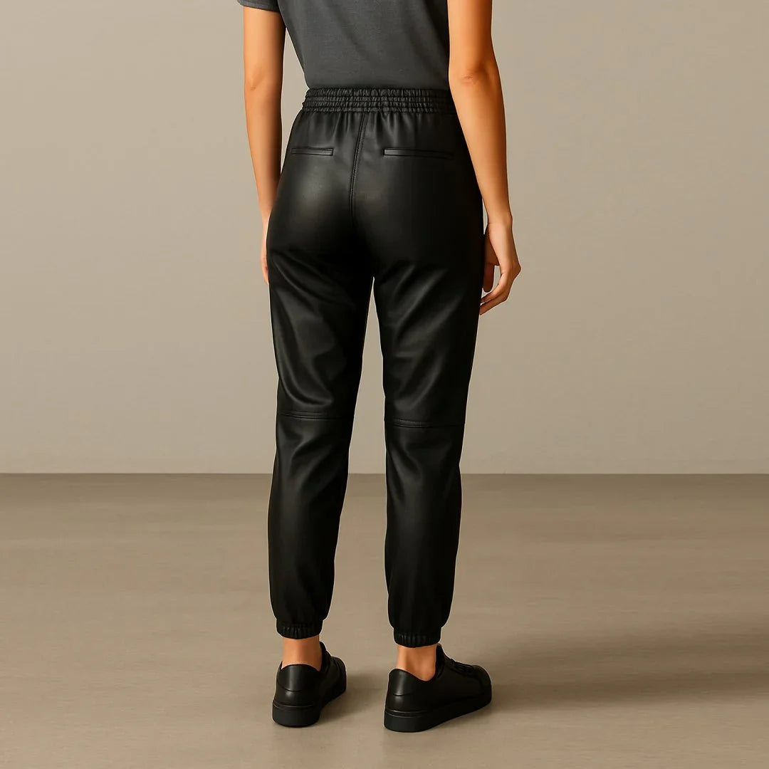 Genuine Sheepskin Leather Jogger Trousers for Women – Black Pants - TheBougees