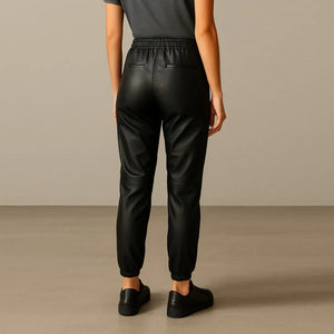 Genuine Sheepskin Leather Jogger Trousers for Women – Black Pants - TheBougees