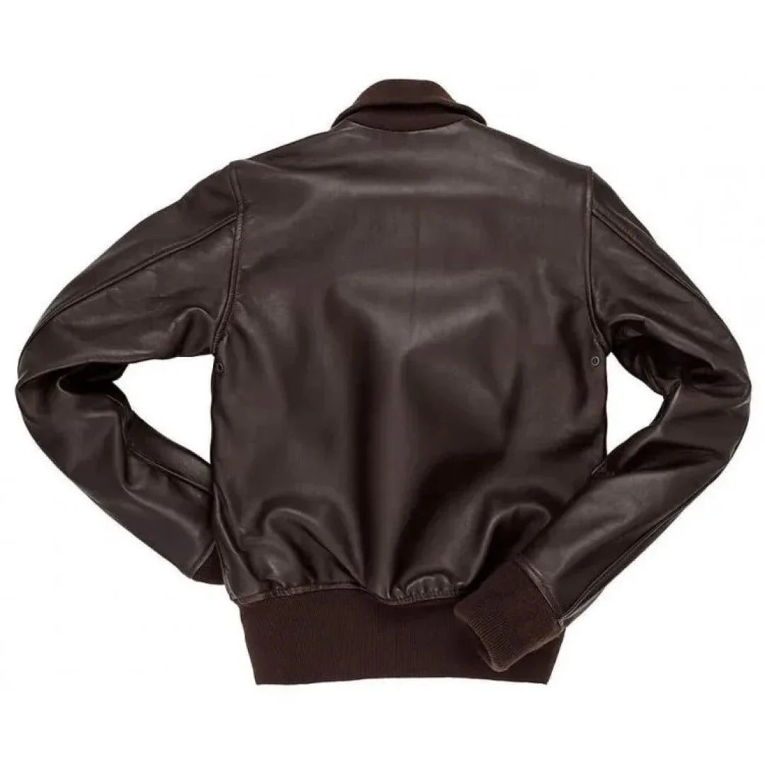 Womens Classic Brown Leather Bomber Jacket - TheBougees