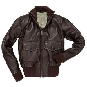 Womens Classic Brown Leather Bomber Jacket - TheBougees