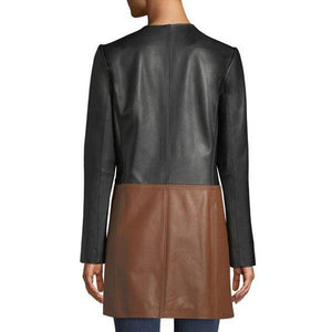 Gonce Two Tone Womens Lamb Leather Dress Coat - TheBougees