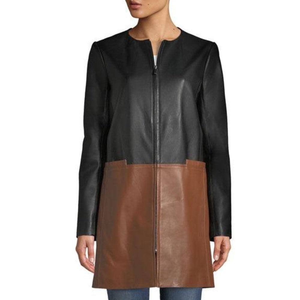 Gonce Two Tone Womens Lamb Leather Dress Coat - TheBougees