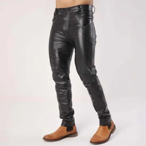Men Sheep Leather Pants With Flap Closure - TheBougees