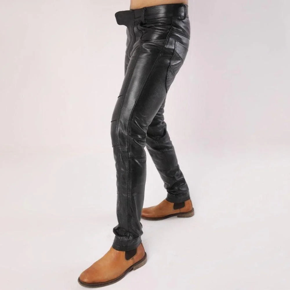 Men Sheep Leather Pants With Flap Closure - TheBougees