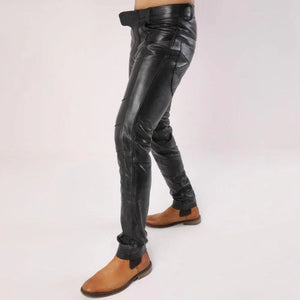 Men Sheep Leather Pants With Flap Closure - TheBougees