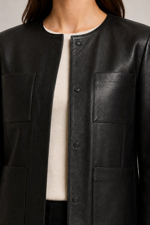 Collarless Leather Jacket WLJ 810034 3XS