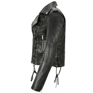 Women Leather Jacket With Side Lace Design - TheBougees
