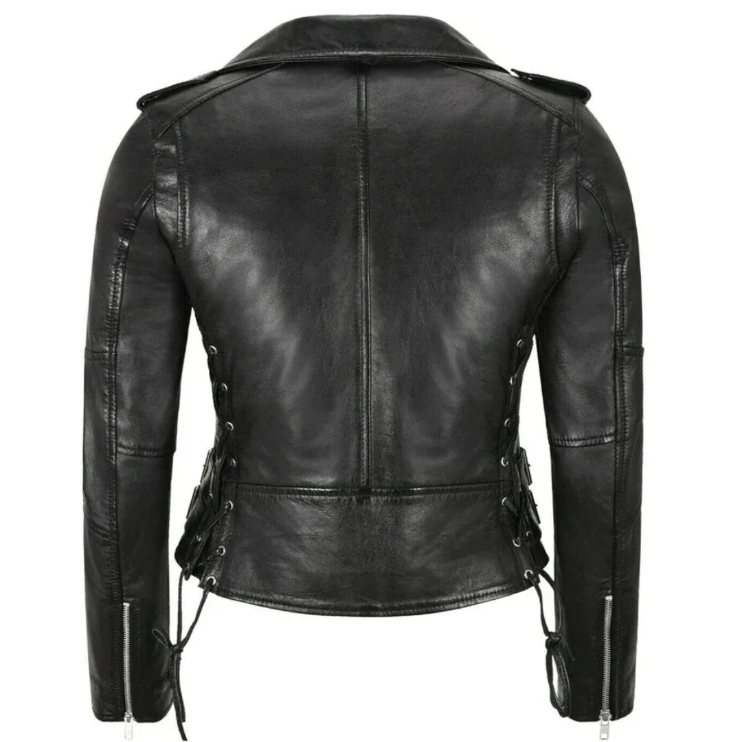 Women Leather Jacket With Side Lace Design - TheBougees