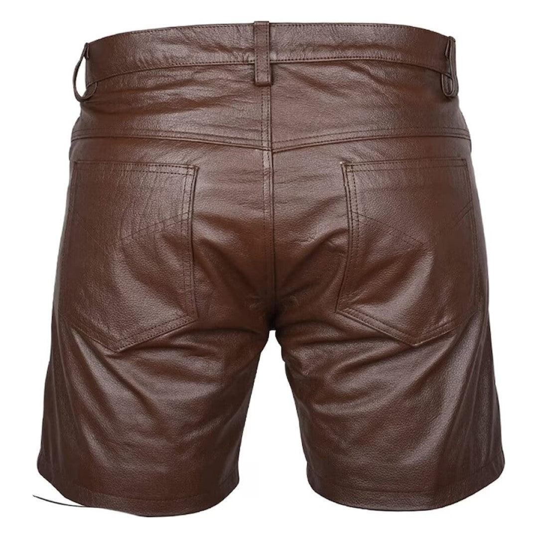 Classic Leather Brown Biker Shorts For Men - TheBougees