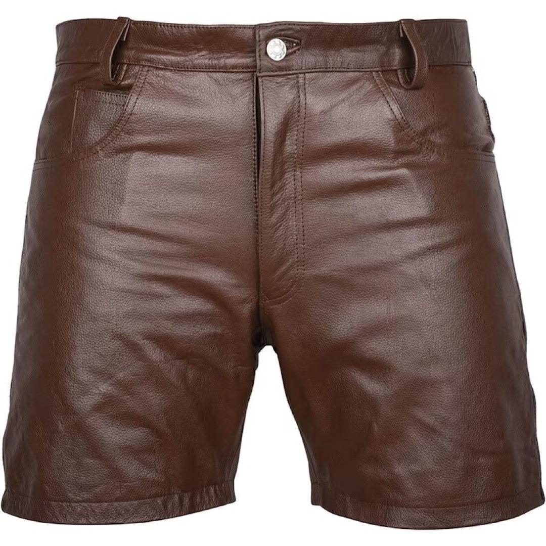 Classic Leather Brown Biker Shorts For Men - TheBougees