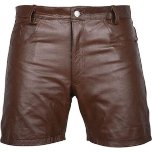 Classic Leather Brown Biker Shorts For Men - TheBougees