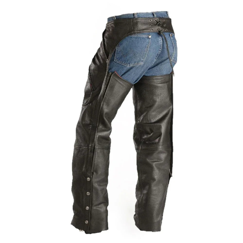 Men Real Leather Chaps With Detachable C. Piece Bikers Leather Chaps - TheBougees