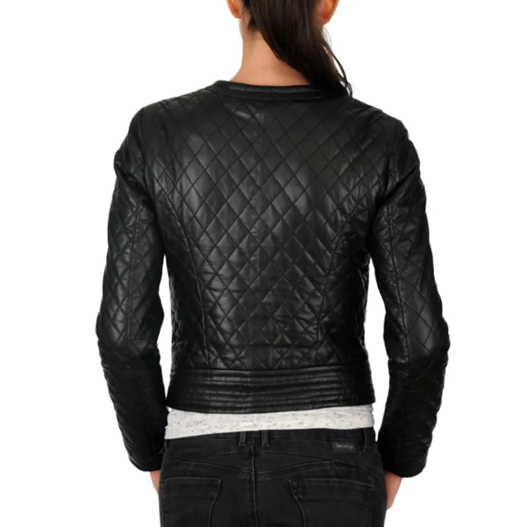 Quilted Design Leather Jacket Women - TheBougees