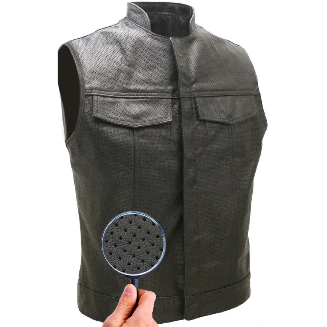 Men's Perforated Biker Leather Vests - TheBougees