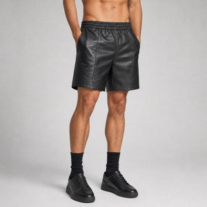 men's black leather athletic shorts