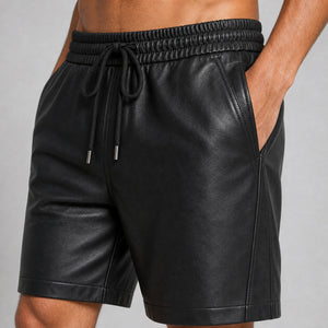 men's black leather athletic shorts MLS 810037 28