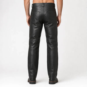 mens black leather double knee pants MP 98014 28 28