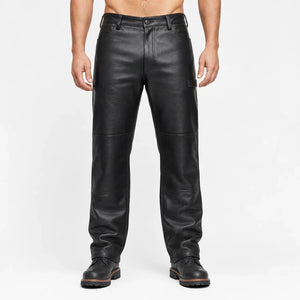 mens black leather double knee pants