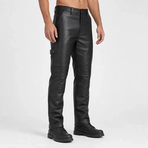mens black leather double knee pants MP 98014 28 28