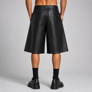 men's black leather wide leg shorts MLS 810040 28